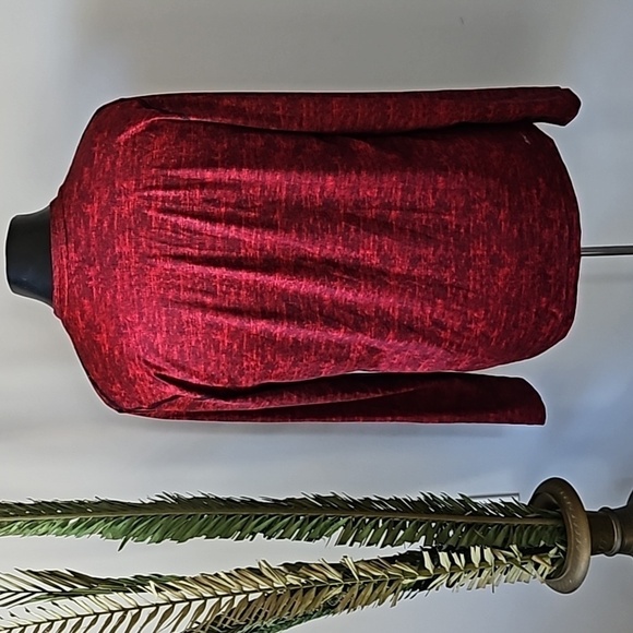 adidas Tech Fit Red and Black Heathered V-neck Long Sleeve Tee - Picture 2 of 12